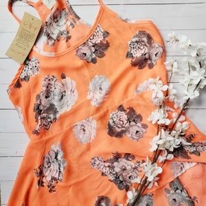 Paper Crane neon orange tank with grey floral